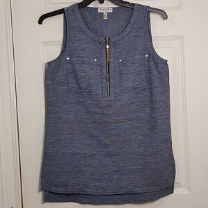 Ellen Tracy Gold Tasseled Half Zip Sleeveless Linen Blend Blouse Top Size Small